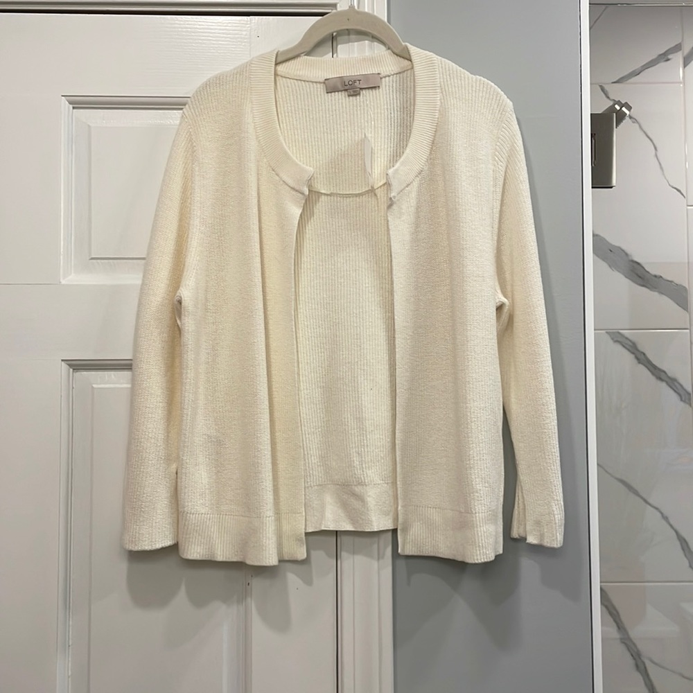 NWT LOFT Cream Open-Front Ribbed Cardigan